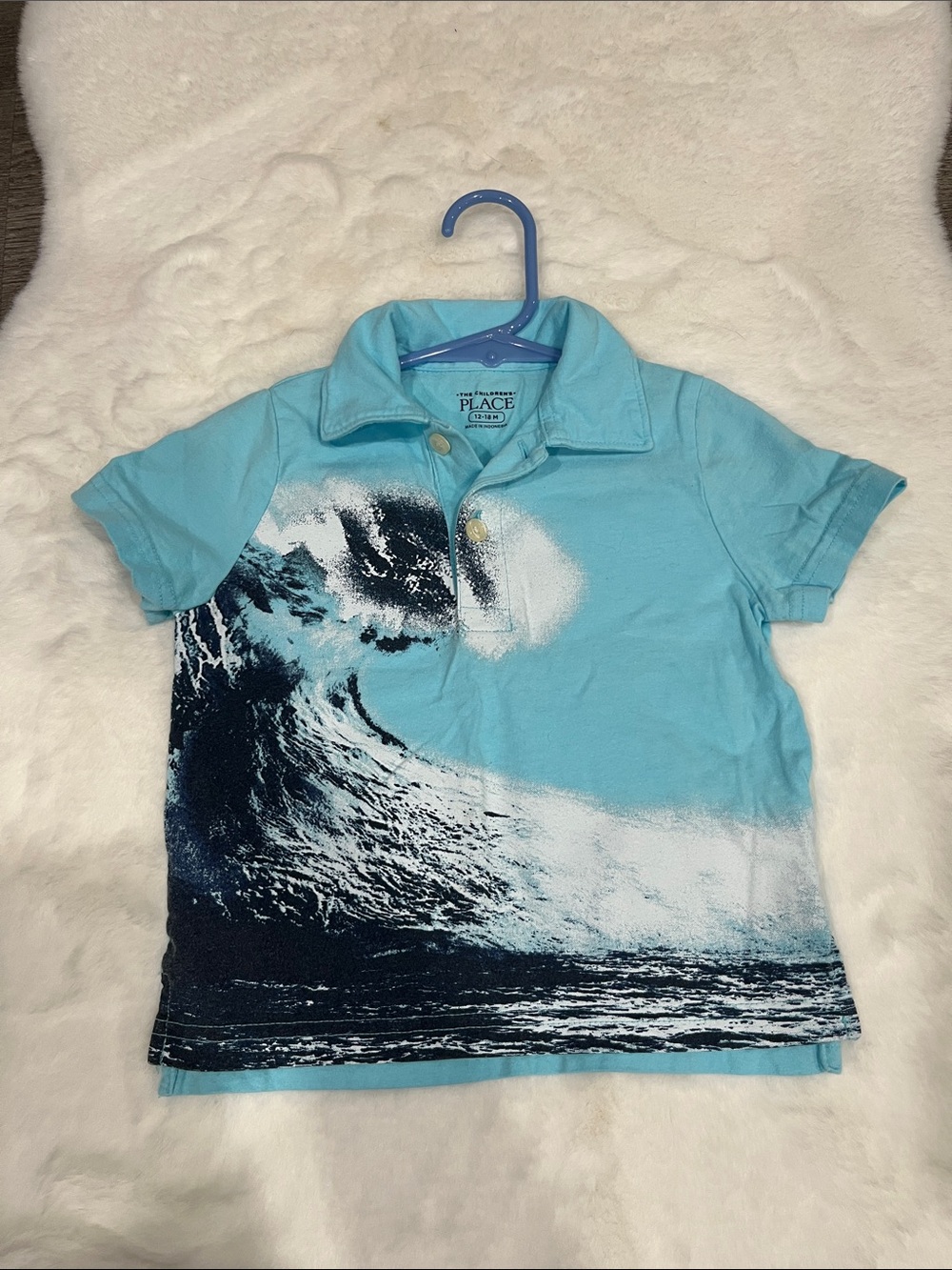The Children's Place Light Blue Polo with Navy Wave Print